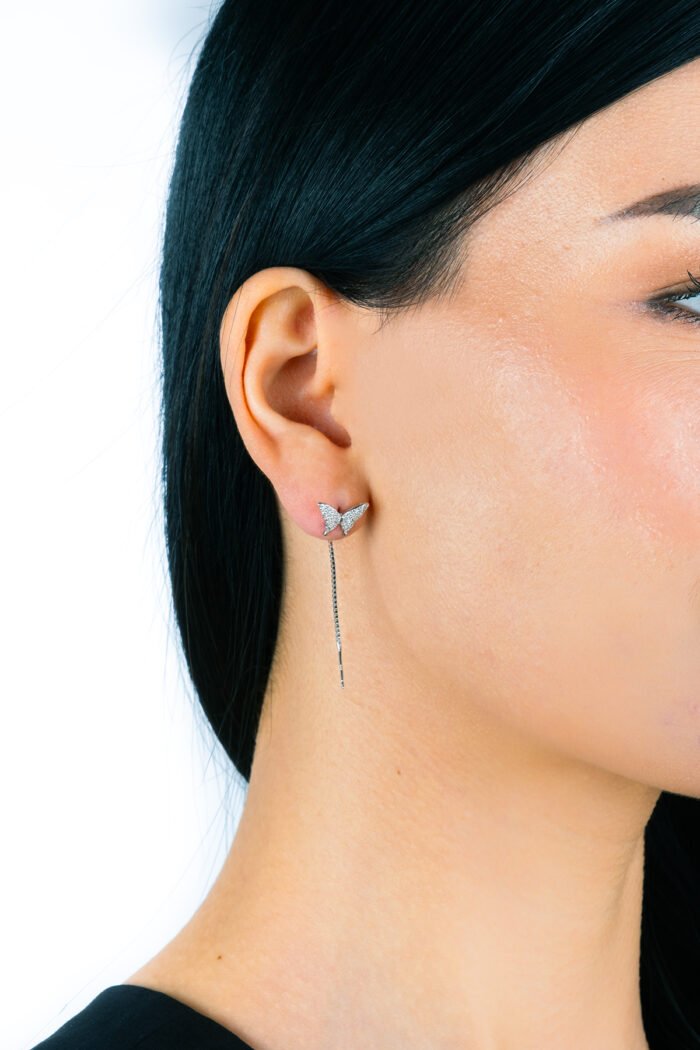 Kelebek Model Zirkon Taşlı Zincirli Sallantılı Kadın Küpe - Görsel 3