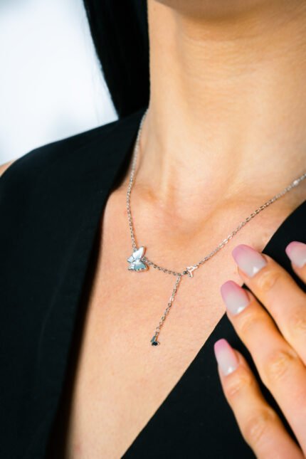 Sedef Taşlı 3 Kelebek Model Kadın Kolye - Görsel 2