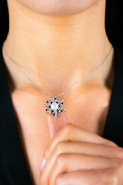 Boncuklu Taş Kar Tanesi Model Kadın Kolye - Görsel 3