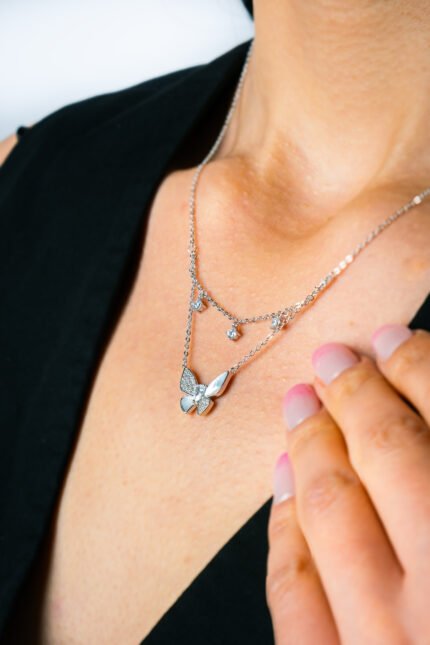 Kelebek Model Zirkon Taşlı Kadın Kolye - Görsel 2